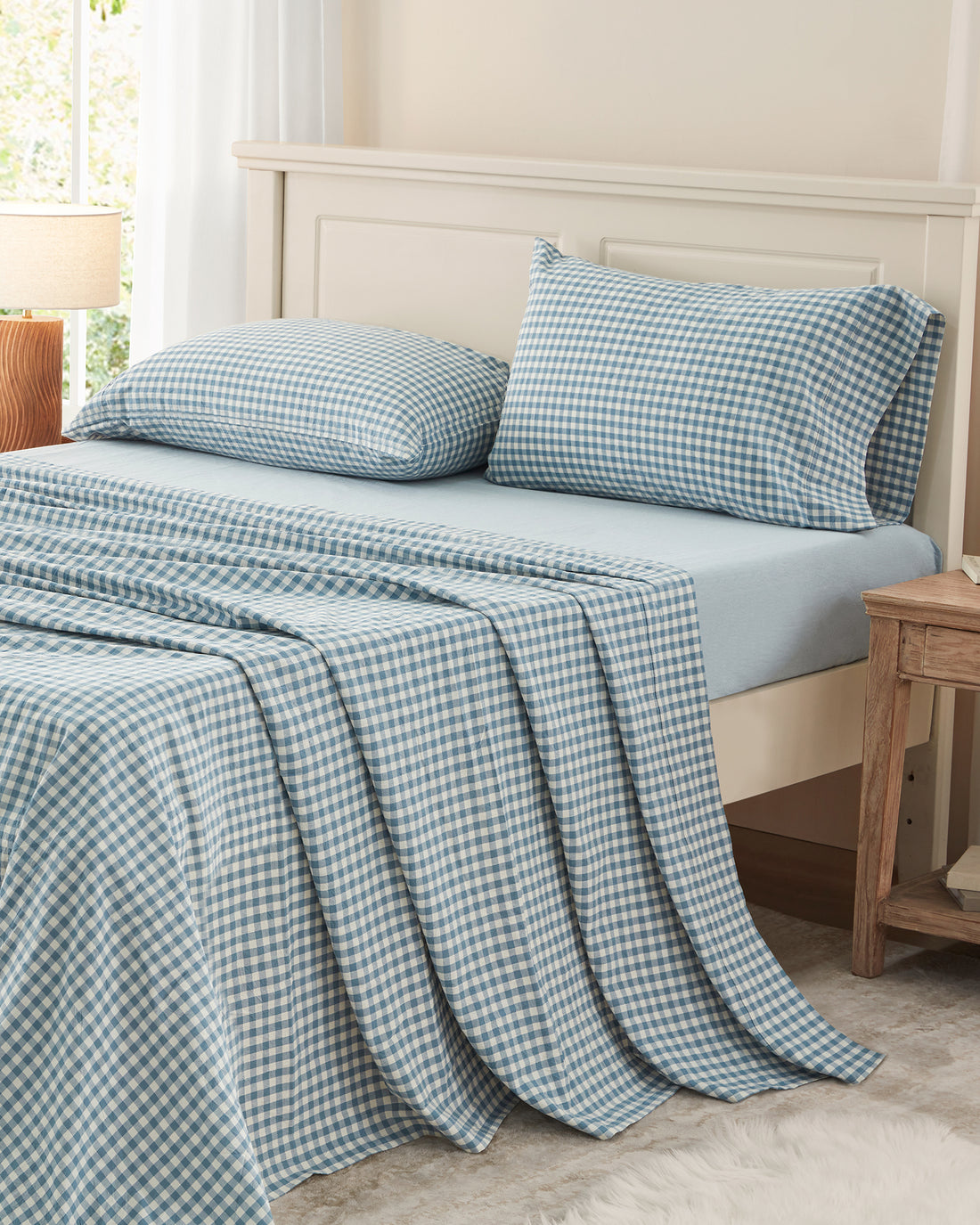 100% Washed Cotton Gingham Bed Sheet Set