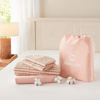 100% Washed Cotton Gingham Bed Sheet Set
