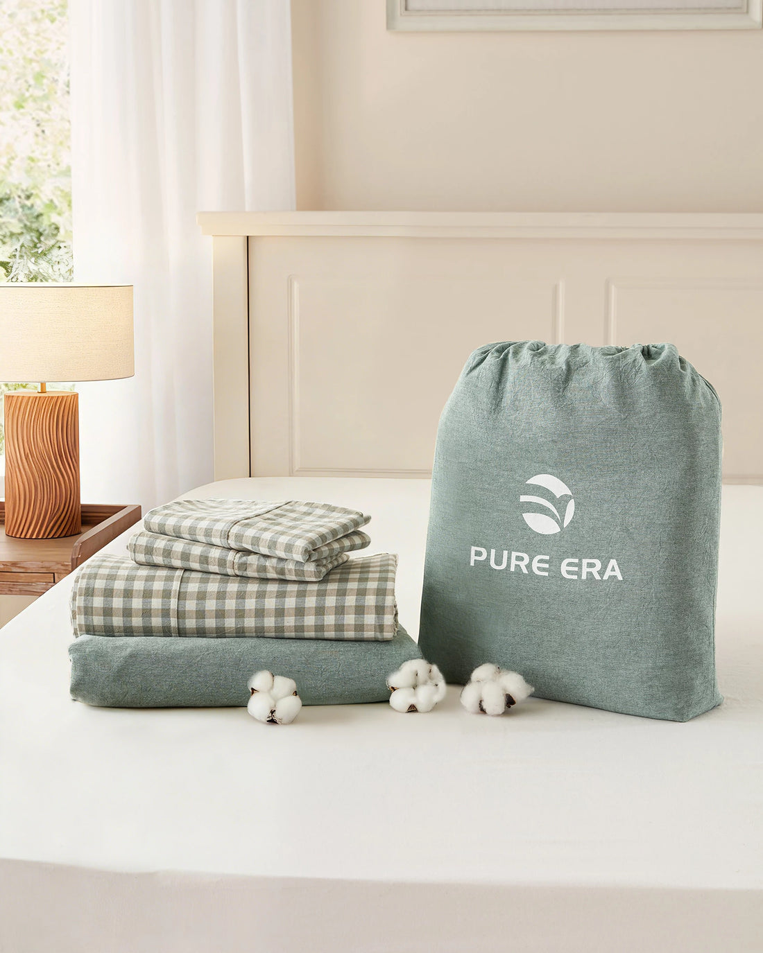 100% Washed Cotton Gingham Bed Sheet Set