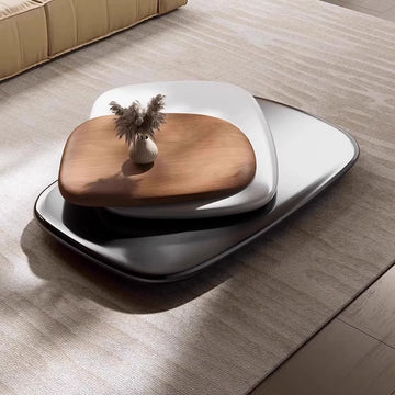 360° Rotating 3-tier Round Coffee Table Combination, Coffee Tables for Living Room, Wood Finish, Creative Suspended Style
