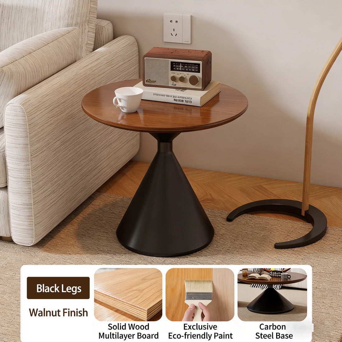 50+70cm Round Coffee Table Set of 2, Modern Cream Style Coffee Tables, Solid Wood Accent Tables for Living Room, Easy Assembly