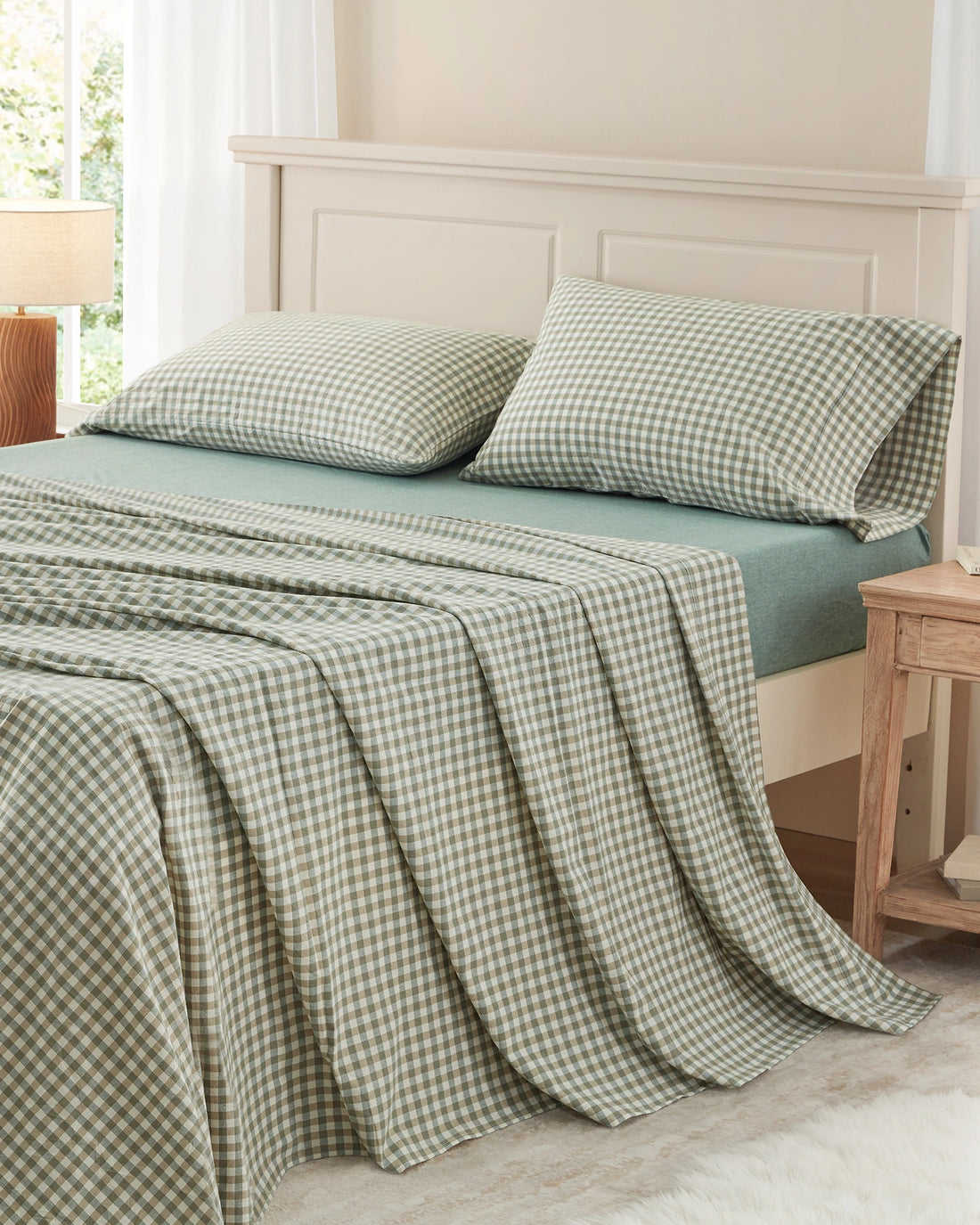 100% Washed Cotton Gingham Bed Sheet Set