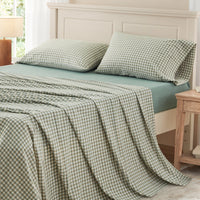 100% Washed Cotton Gingham Bed Sheet Set
