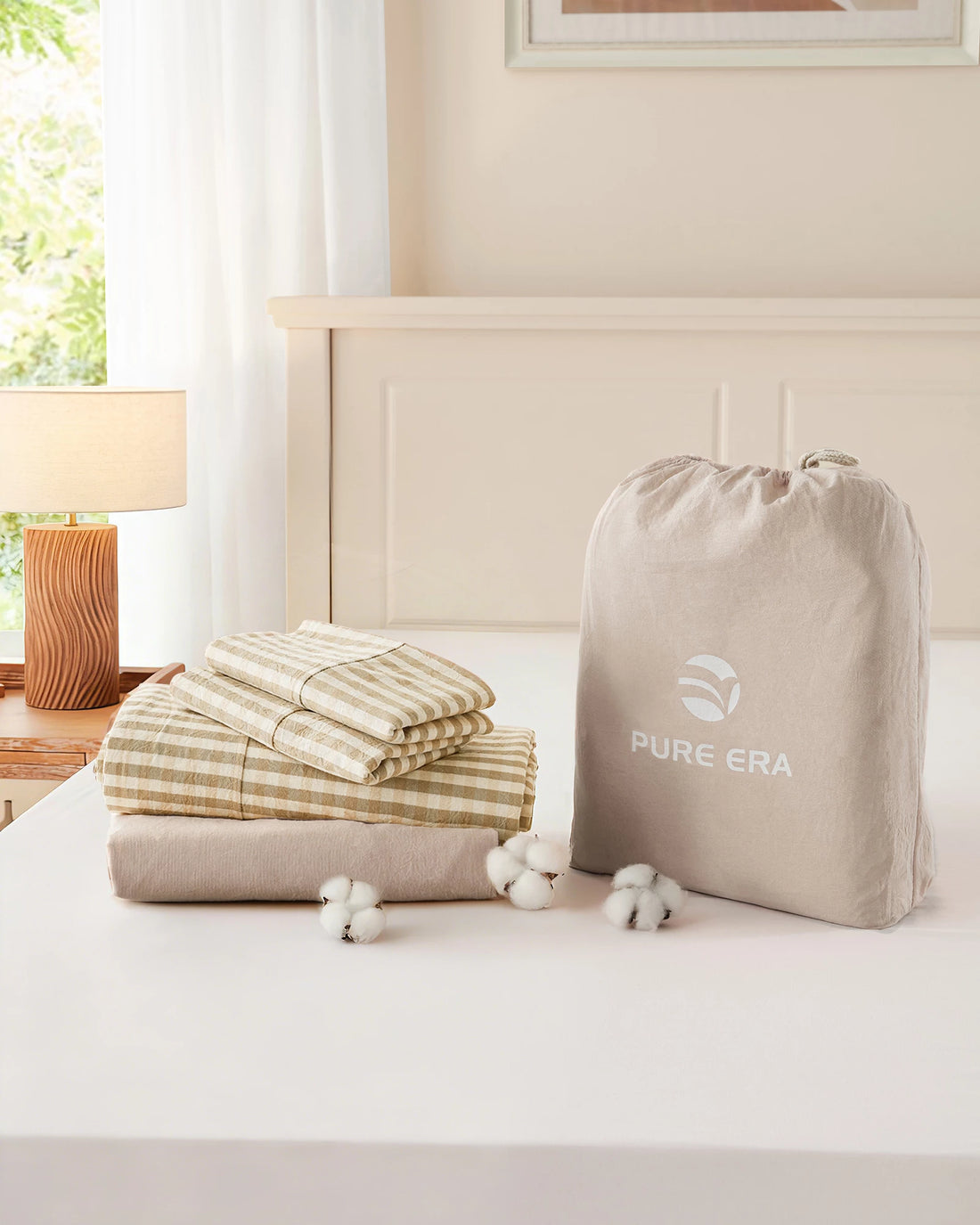 100% Washed Cotton Gingham Bed Sheet Set