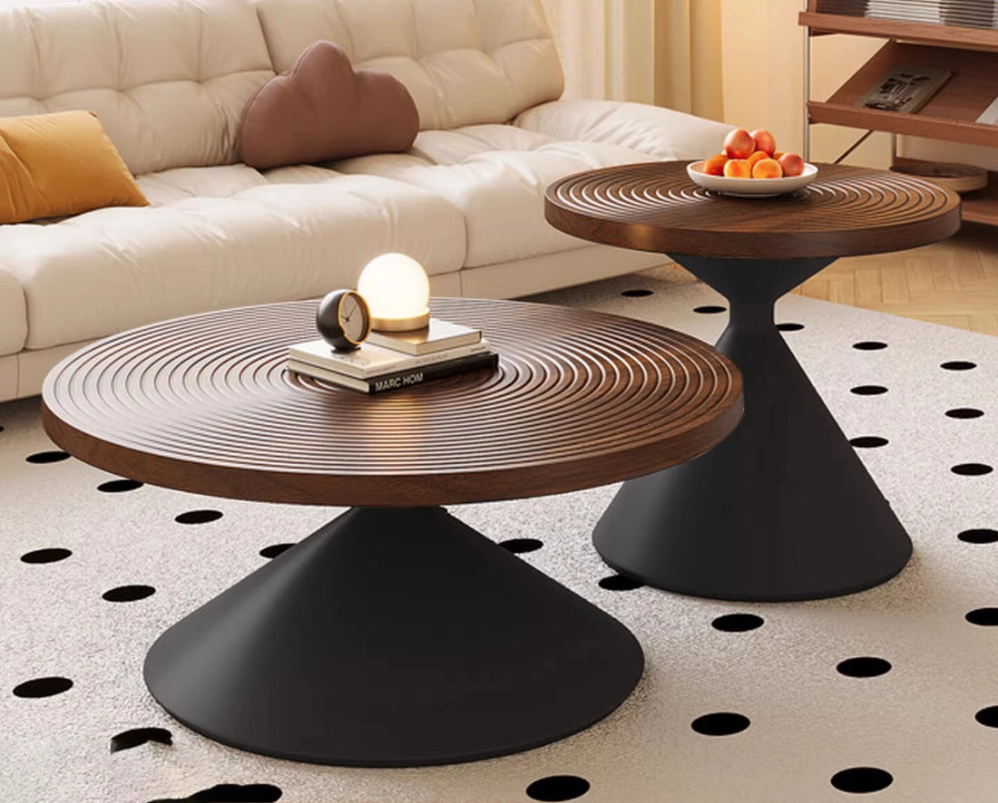 50+70cm Round Coffee Table Set Hourglass Shape Modern Nesting Tables with Iron Legs for Living Room Bedroom Easy Assembly