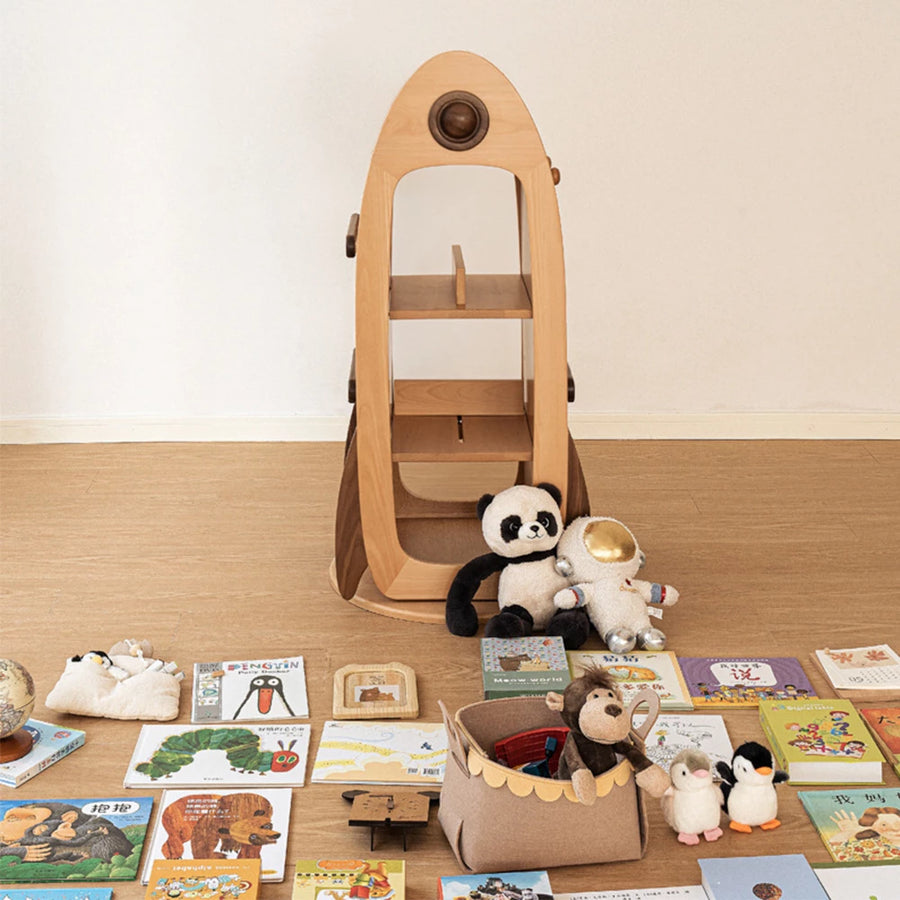 Solid Wood 360° Rotating Bookshelf, 6 Layer Bookshelf, Kids Bookshelf Storage Rack