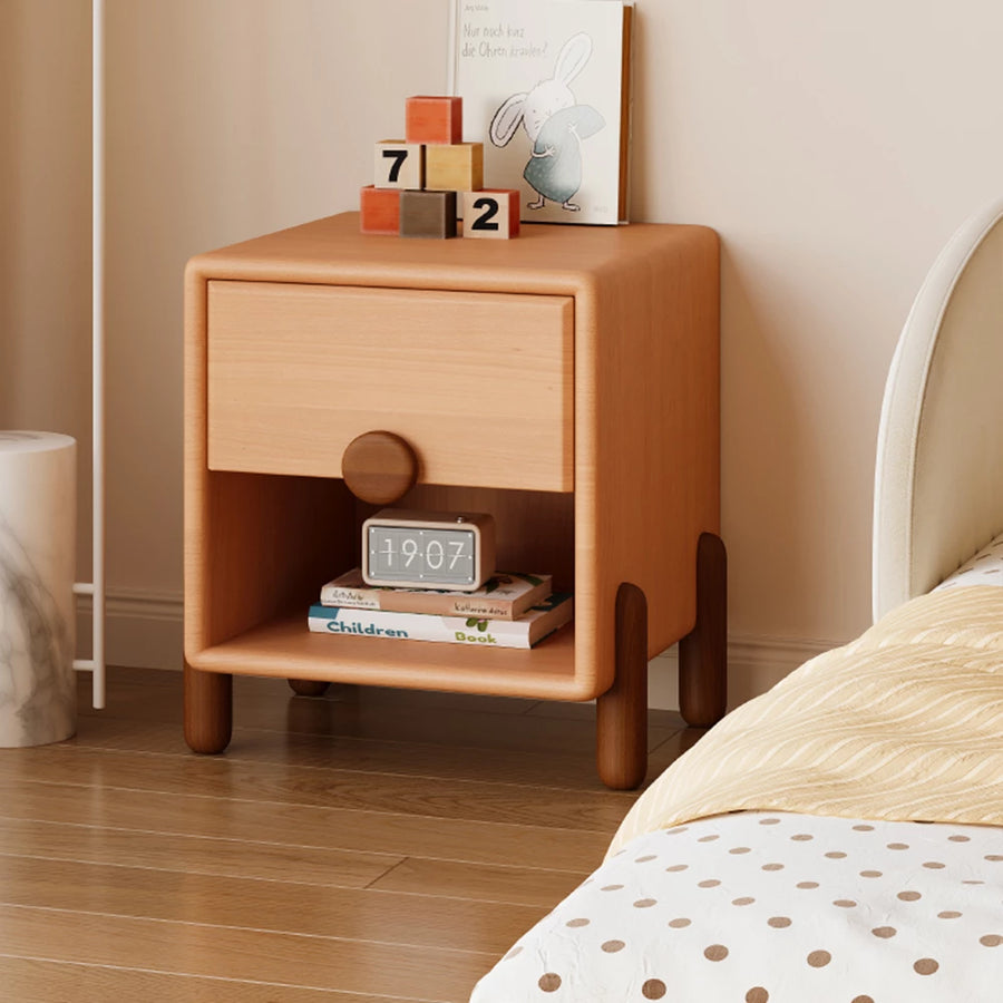 Solid Wood Nightstand with Unsheltered Storage, 1 Shelf and 1 Drawer, Bedside Table, 16