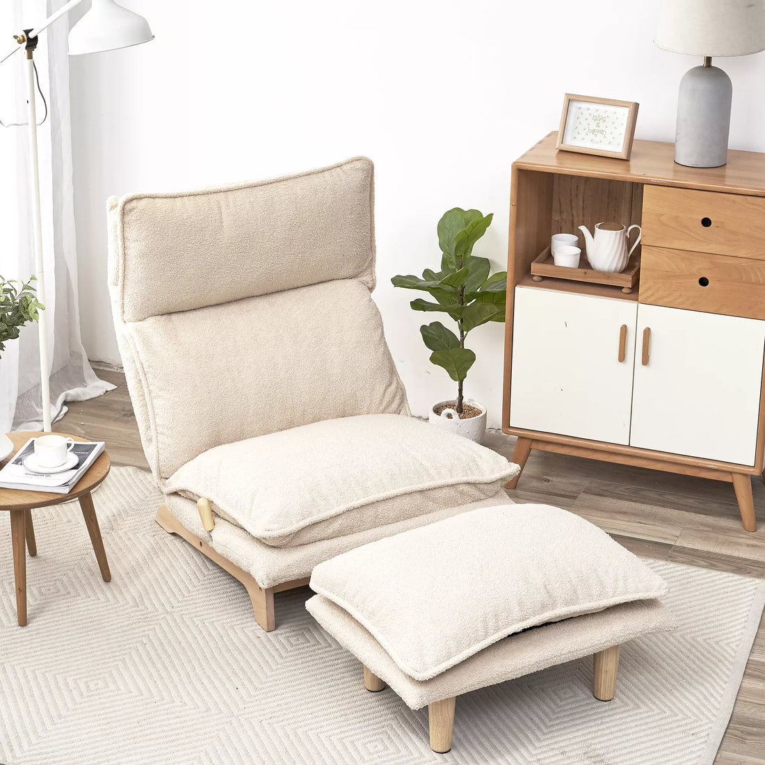 Adjustable Folding Floor Chair, Ergonomic Sofa Bed with Soft Fabric for Living Rooms, Guest Rooms