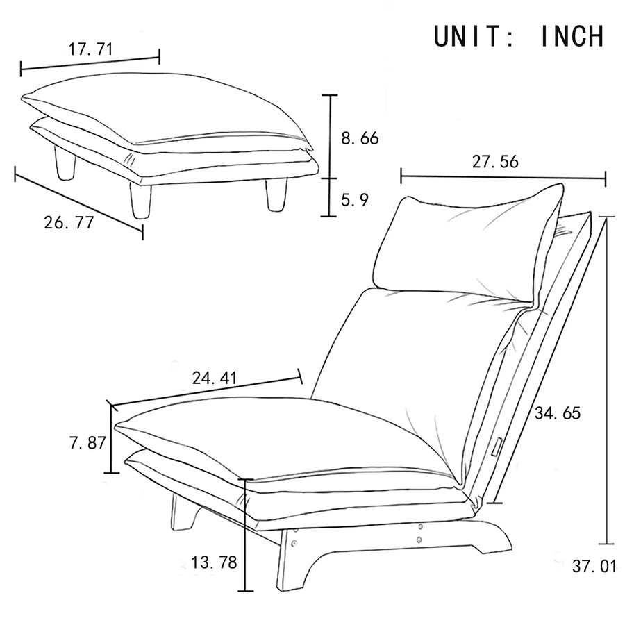 Adjustable Folding Floor Chair, Ergonomic Sofa Bed with Soft Fabric for Living Rooms, Guest Rooms