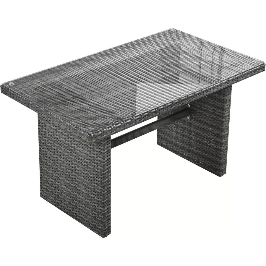 6-Piece Outdoor Sectional Furniture Set with Storage Box and Adjustable Seat, All Weather Rattan Sofa Set with Removable Covers and Tempered Glass Top Table for Garden Patio