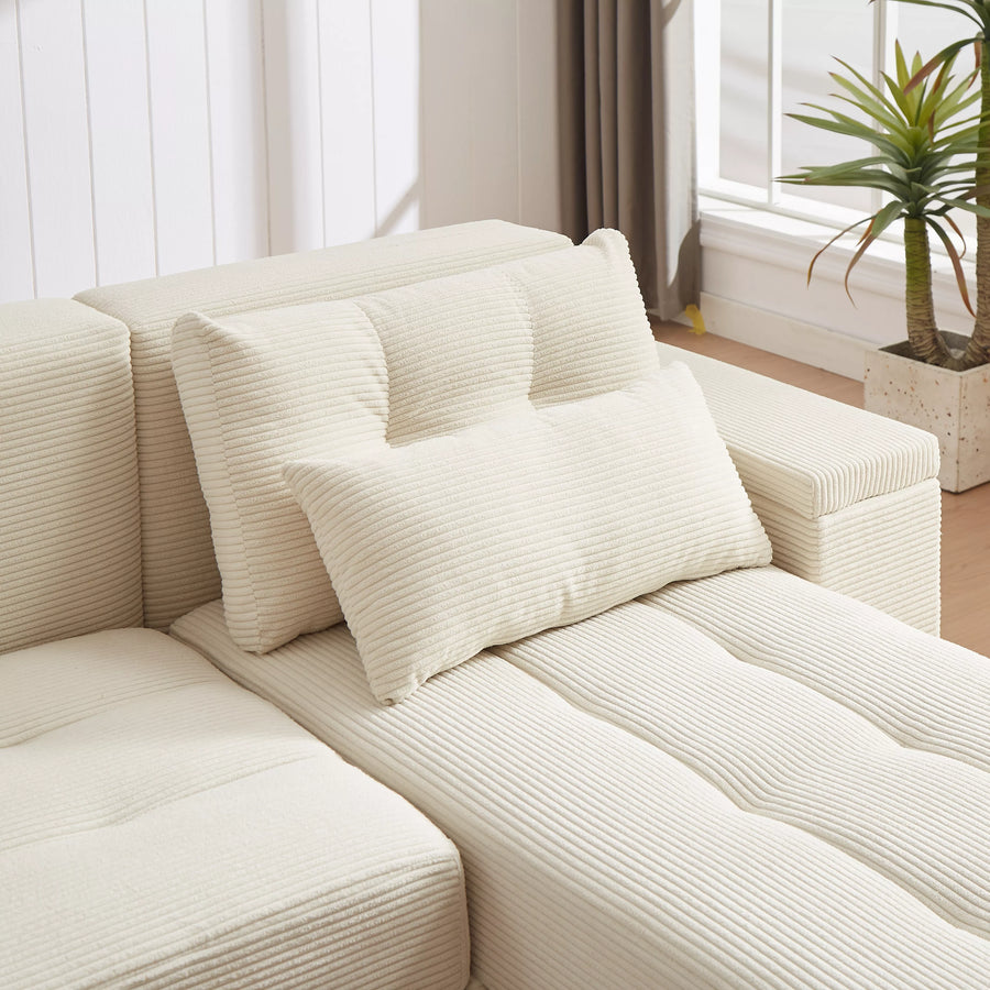 Free Combination Cloud Sectional Sofa Corduroy Upholstered L-Shaped Couch 3 in 1 Convertible Sleeper Sofa Bed Minimalist Modular Couches Chaise Lounge Daybed with Storage and 4 Pillows for Living Room