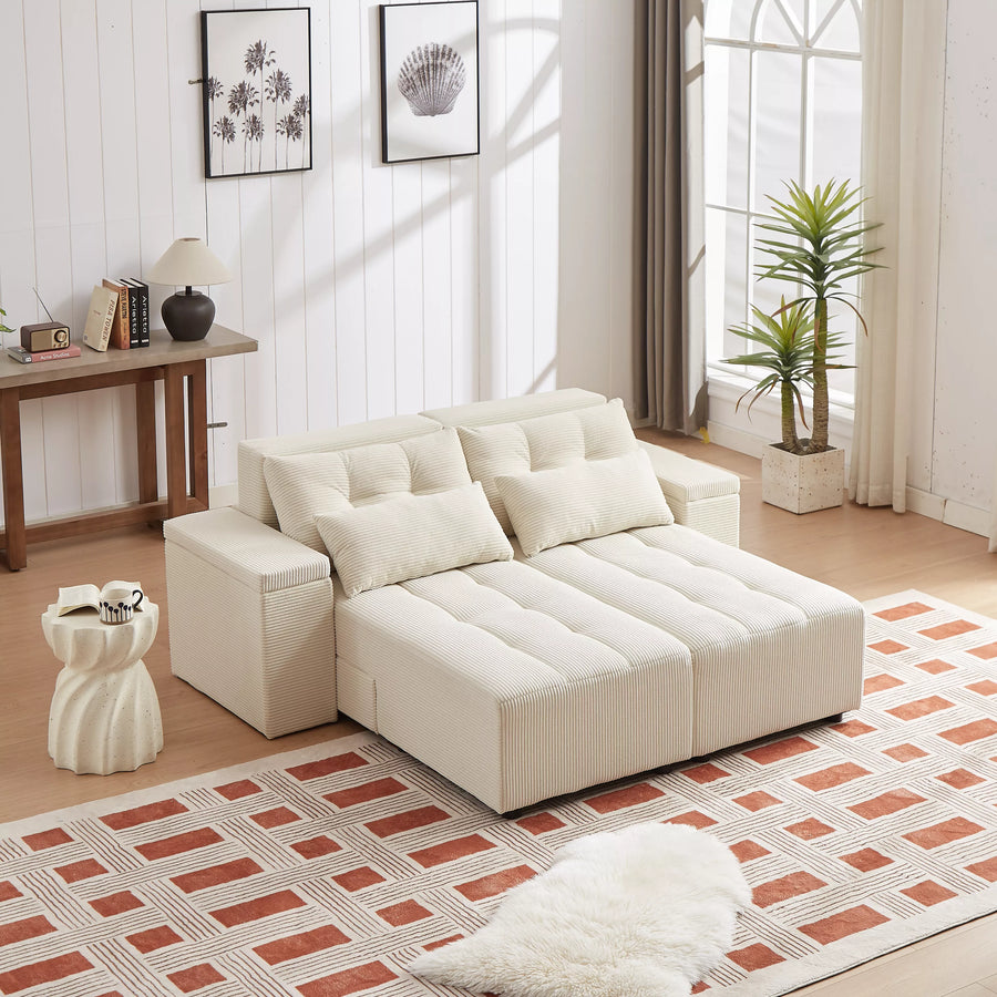 Free Combination Cloud Sectional Sofa Corduroy Upholstered L-Shaped Couch 3 in 1 Convertible Sleeper Sofa Bed Minimalist Modular Couches Chaise Lounge Daybed with Storage and 4 Pillows for Living Room