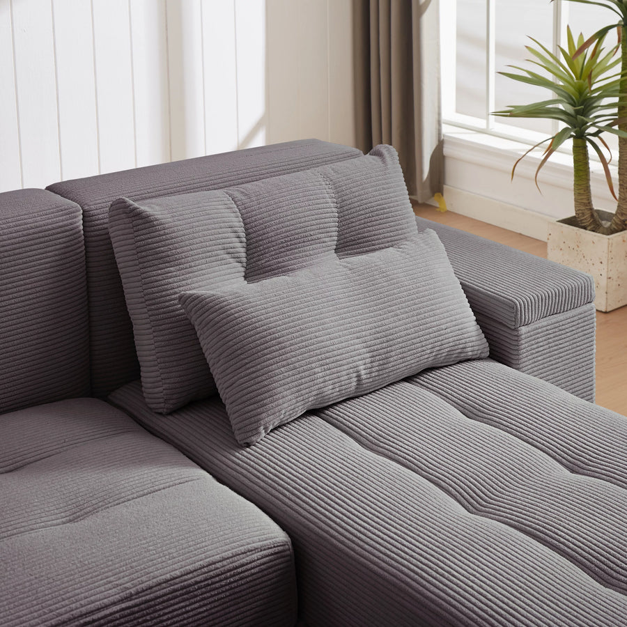 Free Combination Cloud Sectional Sofa Corduroy Upholstered L-Shaped Couch 3 in 1 Convertible Sleeper Sofa Bed Minimalist Modular Couches Chaise Lounge Daybed with Storage and 4 Pillows for Living Room