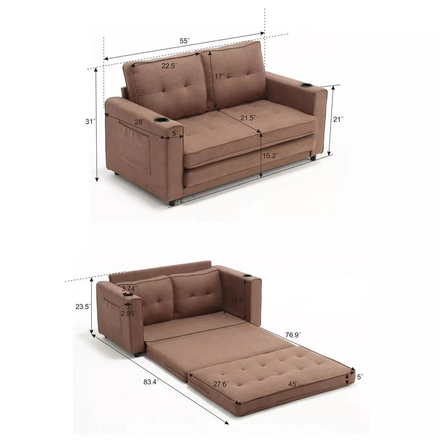 Folding Futon Sleeper Sofa with Pull Out Couch Bed,Modern Velvet Loveseat Sleeper Convertible to Full Size Floor Couches Bed for Living Room Bedroom Small Space