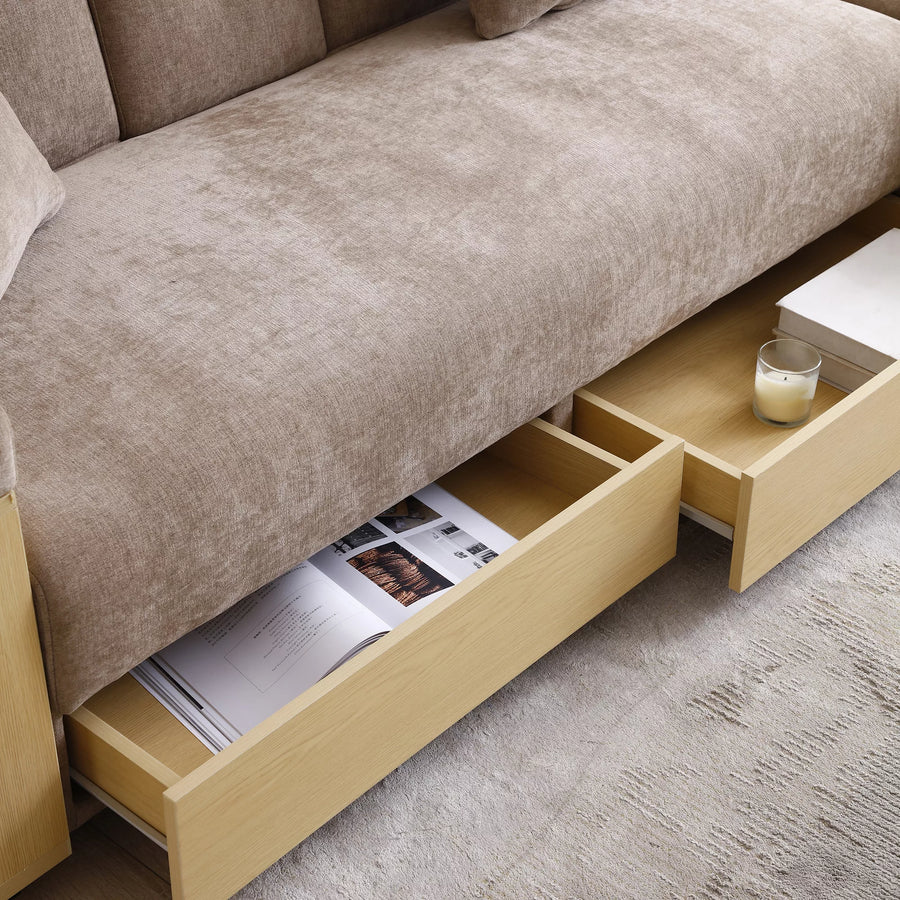 Convertible Sleeper Sofa Couch, Multifunctional Double Folding Sofa Bed,Storage Ottoman and Sofa arm with box and drawer