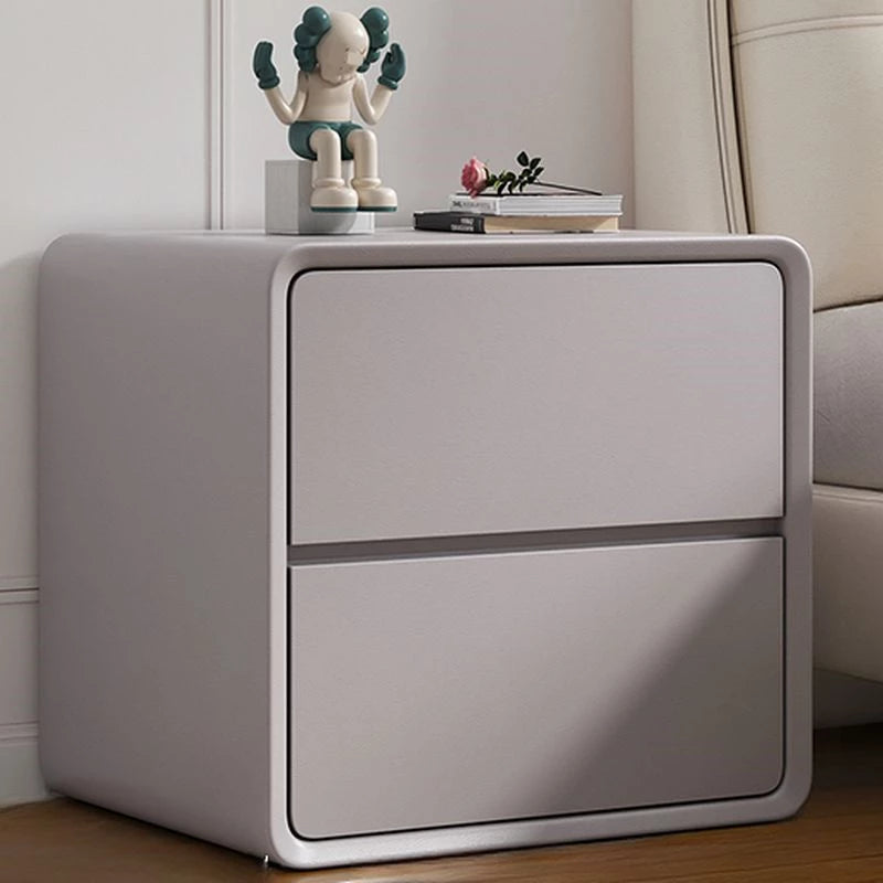 Nightstand, Modern All Solid Wood Night Stand, No Installation Required Bedside Table, 2 Drawers Dresser for Bedroom, Microfiber Leather Wrap
