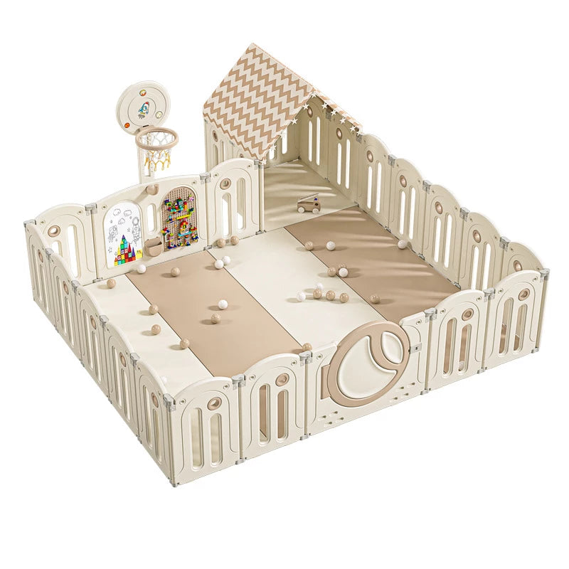 Foldable Infant Play Yard with House Baby Playpen and Matching Toys | Star-Moon