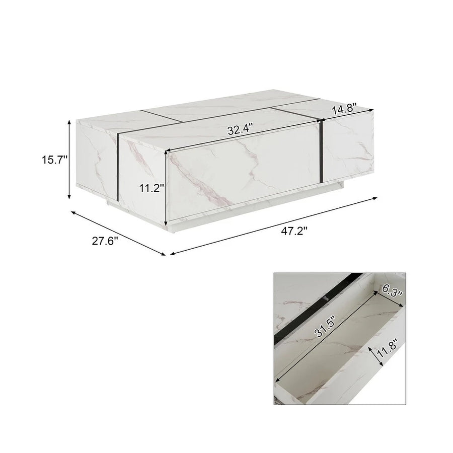 Walnut Rectangle MDF Coffee Table with Storage，Oblong CoffeeTable with Sliding Top, 2 Drawers, and Hidden Storage for Living Room