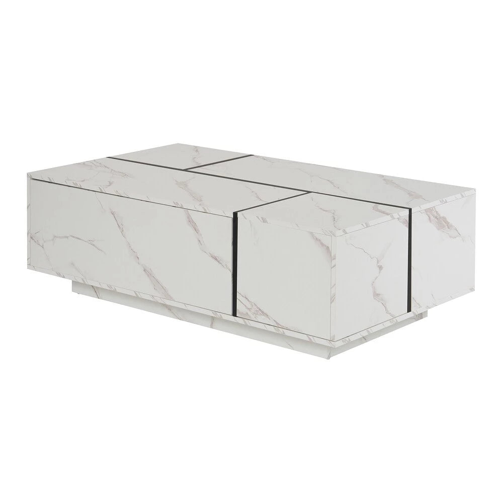 Walnut Rectangle MDF Coffee Table with Storage，Oblong CoffeeTable with Sliding Top, 2 Drawers, and Hidden Storage for Living Room