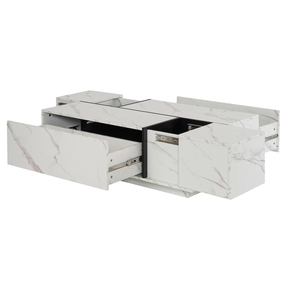 Walnut Rectangle MDF Coffee Table with Storage，Oblong CoffeeTable with Sliding Top, 2 Drawers, and Hidden Storage for Living Room