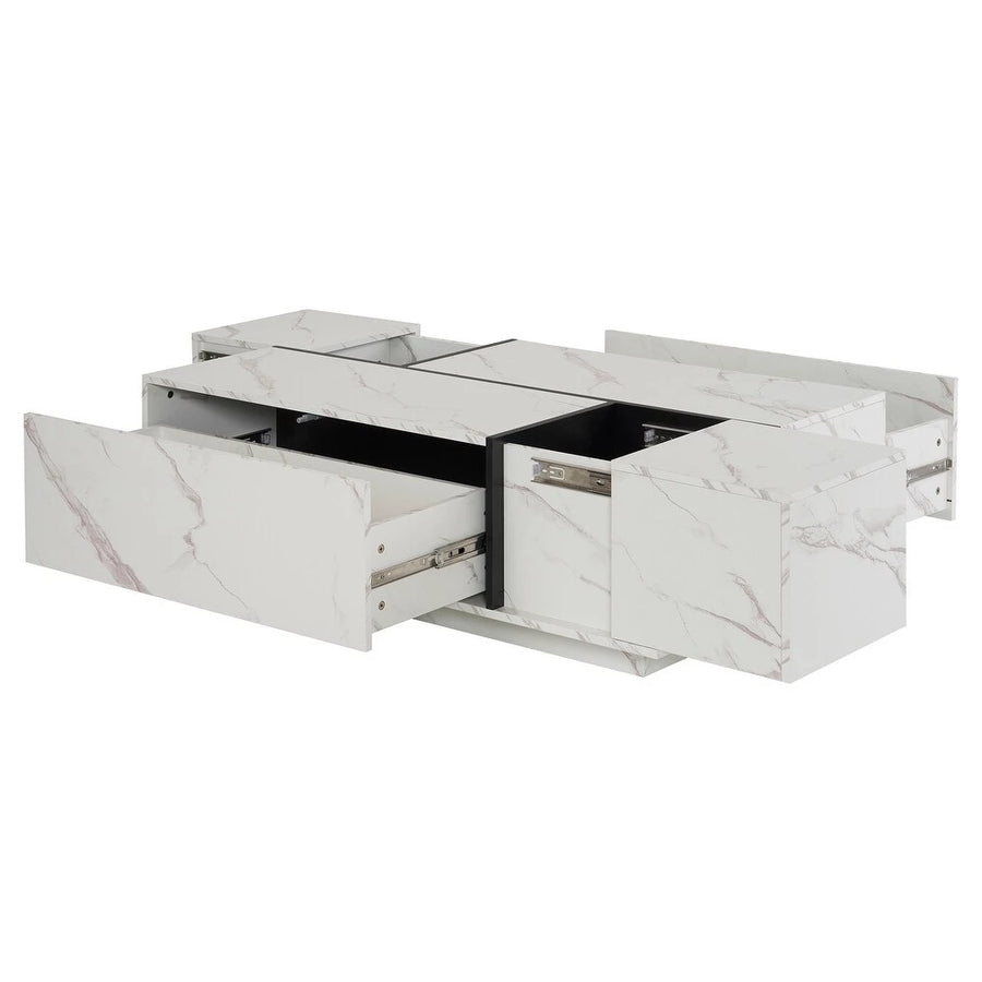 Walnut Rectangle MDF Coffee Table with Storage，Oblong CoffeeTable with Sliding Top, 2 Drawers, and Hidden Storage for Living Room