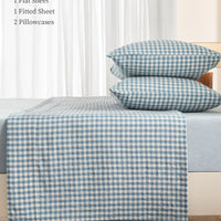 100% Washed Cotton Gingham Bed Sheet Set
