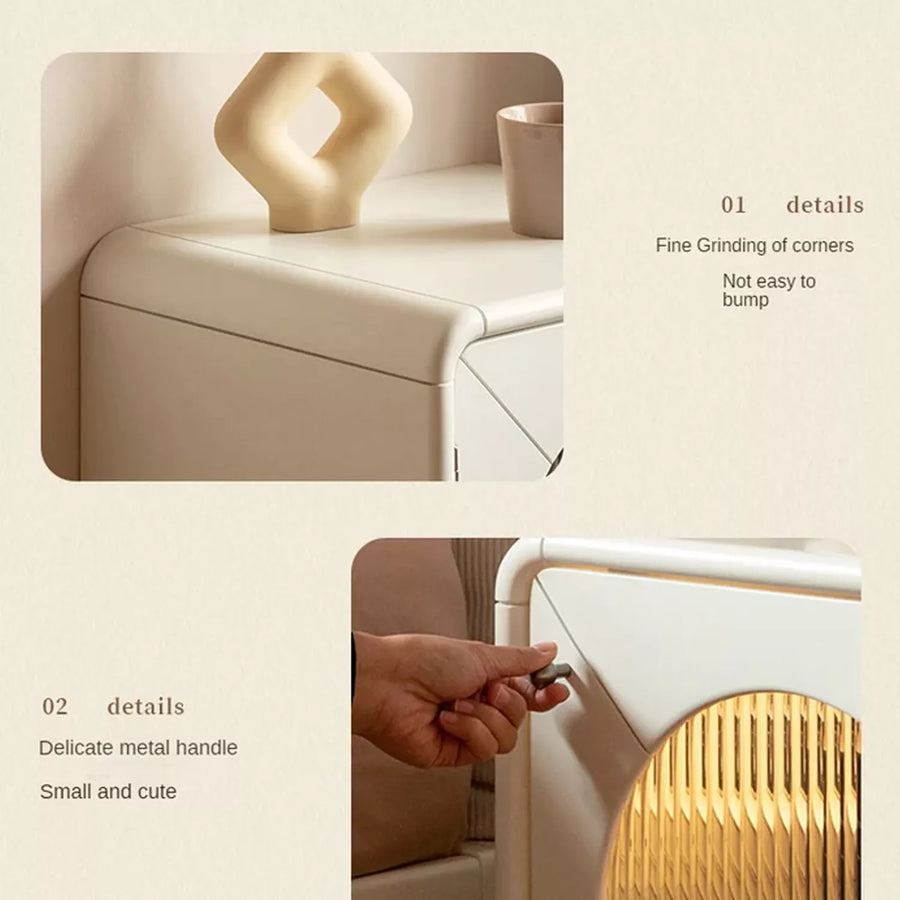 Rubber wood, Poplar solid wood Light nightstand cream style