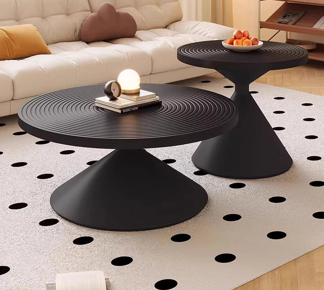 50+70cm Round Coffee Table Set Hourglass Shape Modern Nesting Tables with Iron Legs for Living Room Bedroom Easy Assembly