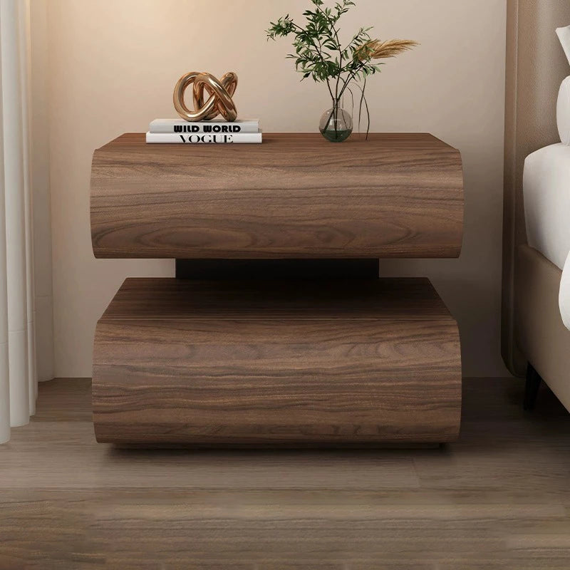 Modern Light Luxury Bedroom Nightstand — Cat-Scratch-Resistant Leather & Multi-Layer Solid Wood Construction, Dual-Drawer Design, Floating Storage Cabinet