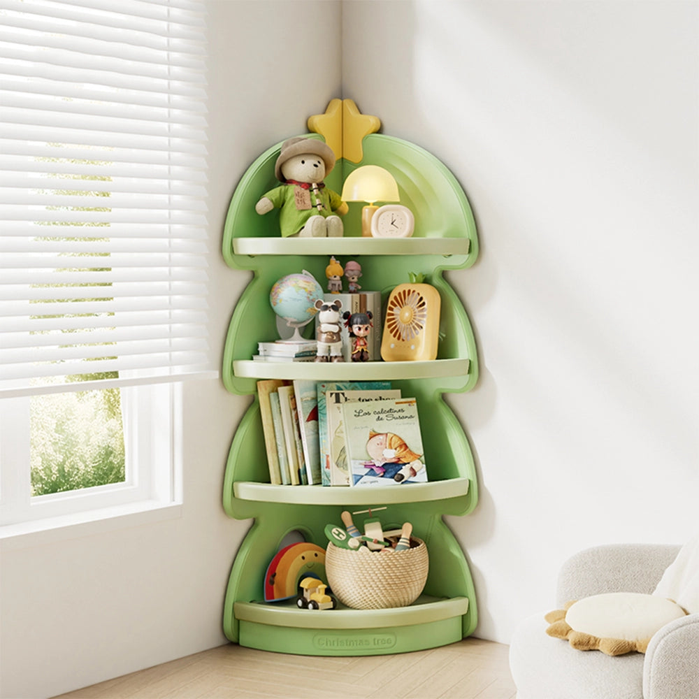 Kids Toy Storage Cabinet – Christmas Tree Corner Bookshelf & Multi-Layer Organizer