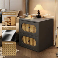 Mid-Century Modern Solid Wood Nightstand (with Natural Rattan Drawers)
