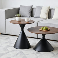 50+70cm Round Coffee Table Set of 2, Modern Cream Style Coffee Tables, Solid Wood Accent Tables for Living Room, Easy Assembly