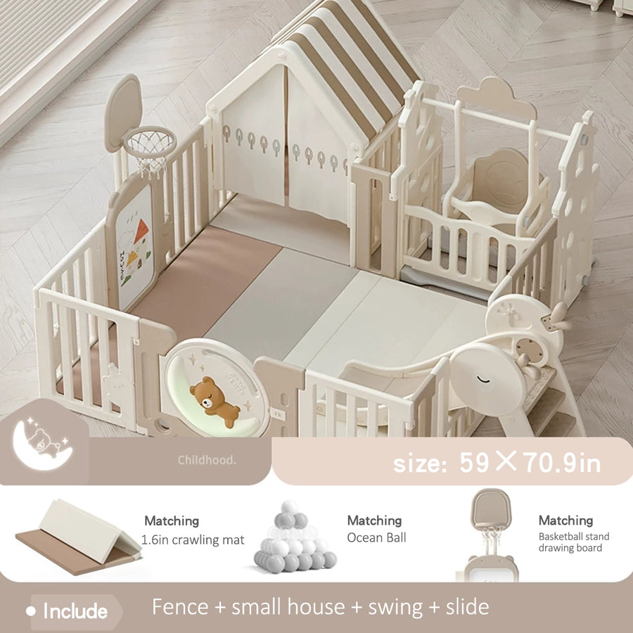 Indoor Newborn Playpen & Play Yard Play Pen with Toys and House |  Glowing Moon Bear