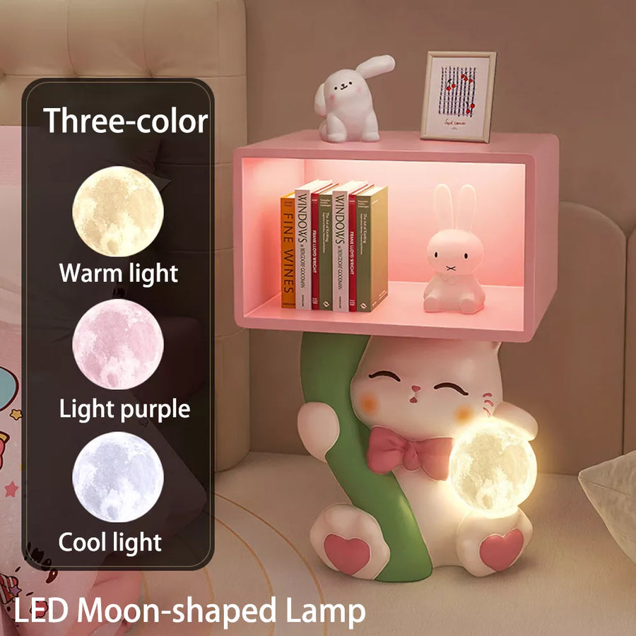 Creative Cream Cat Shaped Nightstand with Color Changing Light - Modern Minimalist Resin Bedside Cabinet for Bedroom and Kids' Room Decor
