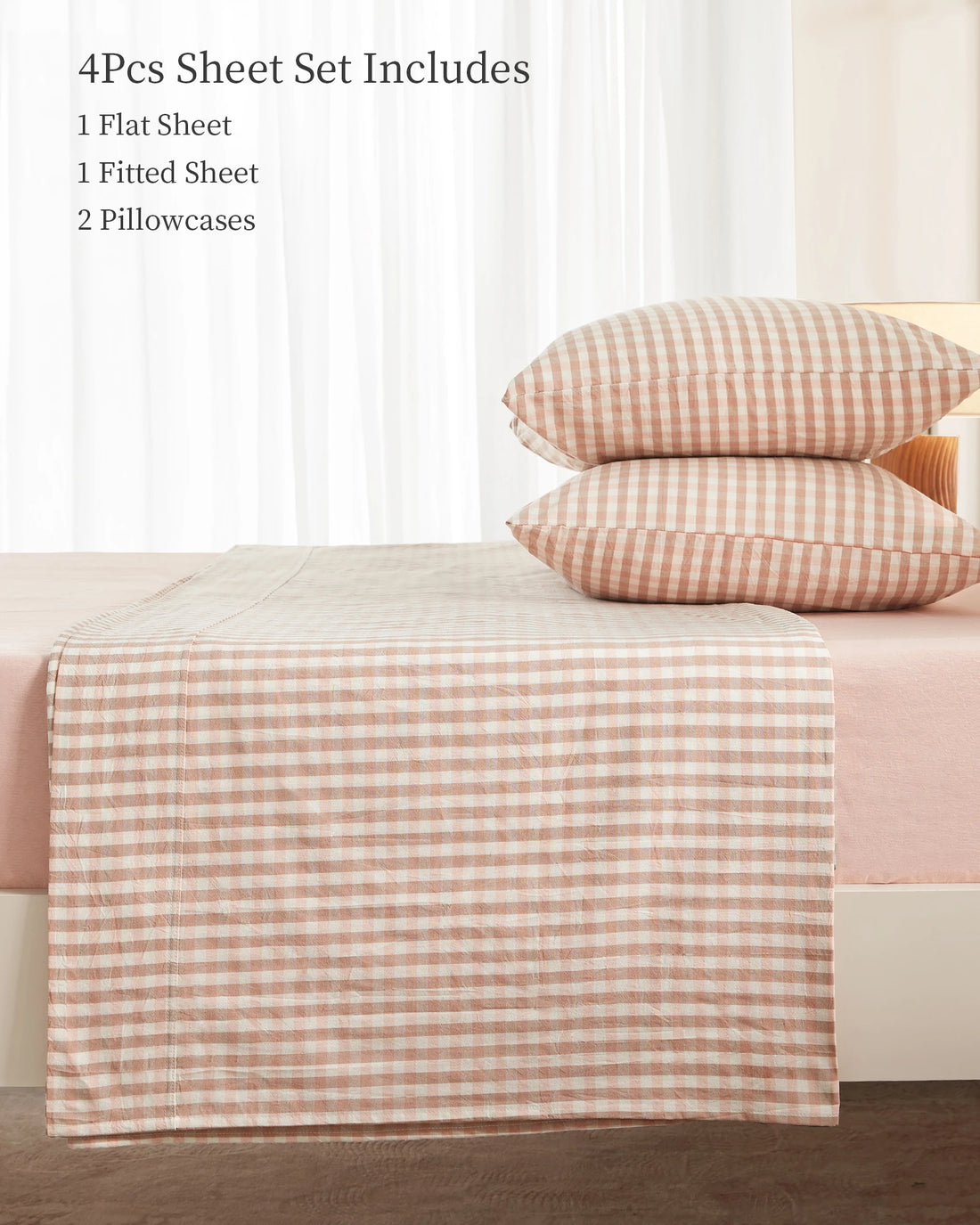 100% Washed Cotton Gingham Bed Sheet Set