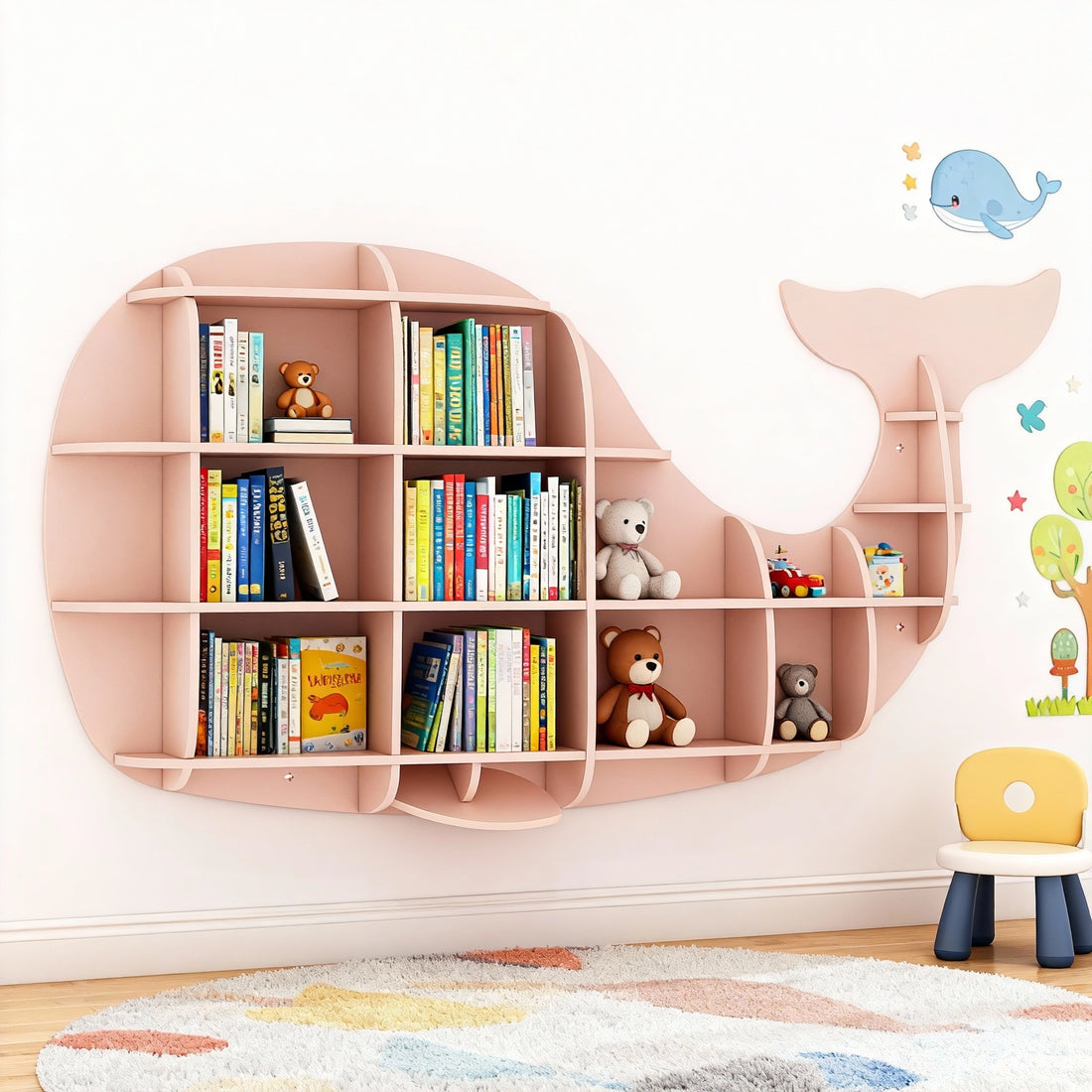 Kids Creative Dolphin & Whale Bookshelf Locker Wooden