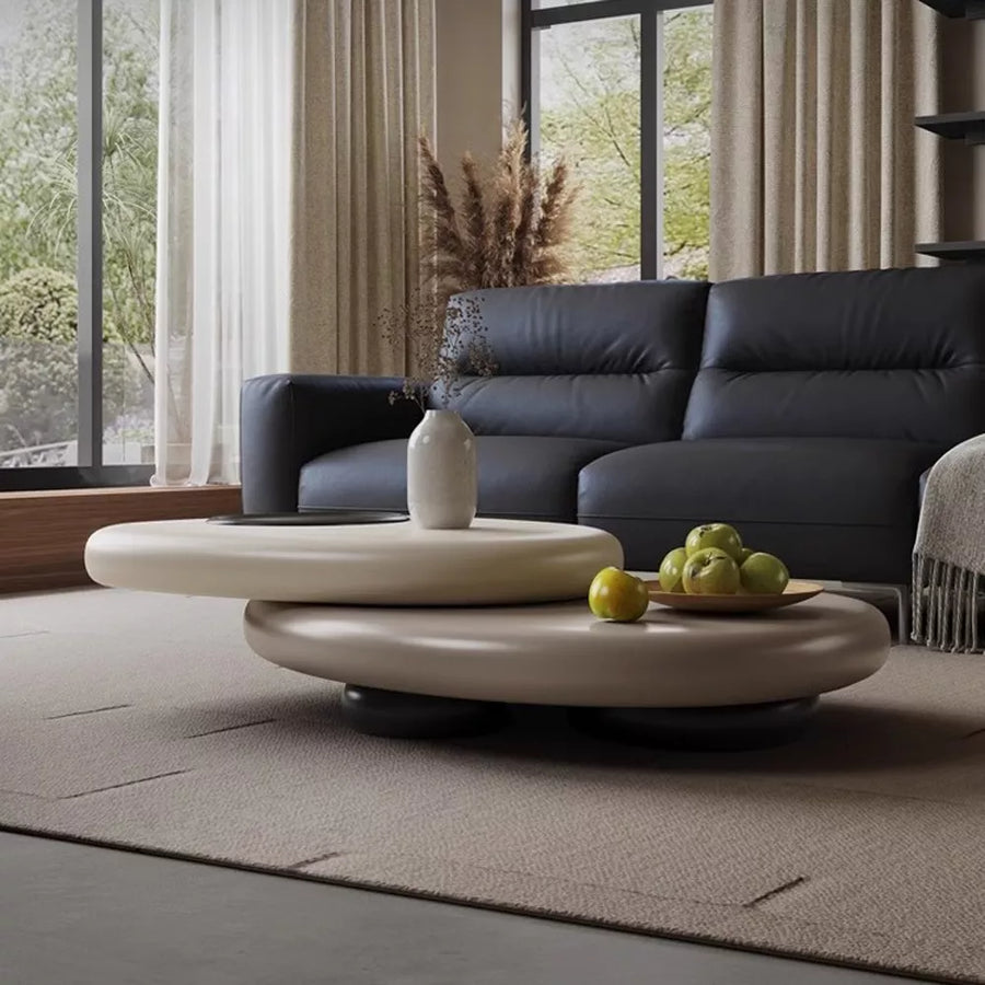 Designer Creative Pebble-Shaped Rotating Coffee Table - Low Italian Living Room Table for Small Spaces - Unique Shape for Home Use