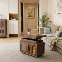 Adjustable Solid Wood Side Table with Wheels Rolling Sofa Table for Living Room