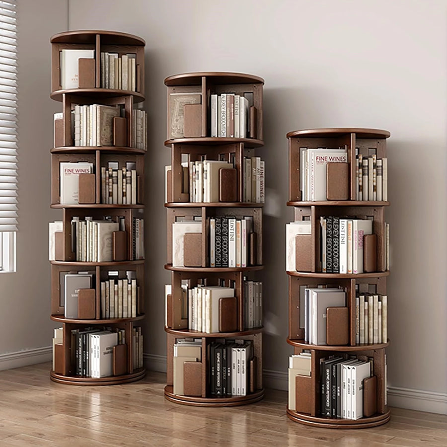 Solid Wood Rotating Bookshelf,Round Rotating Bookcase 360 Display,Floor Standing Bookcase for Kids & Adults,Corner Bookshelf