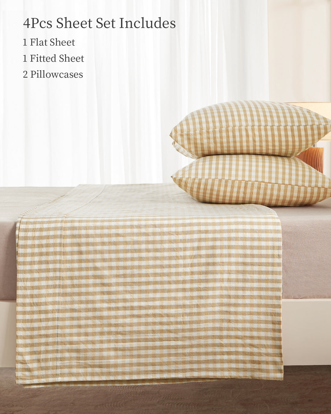 100% Washed Cotton Gingham Bed Sheet Set