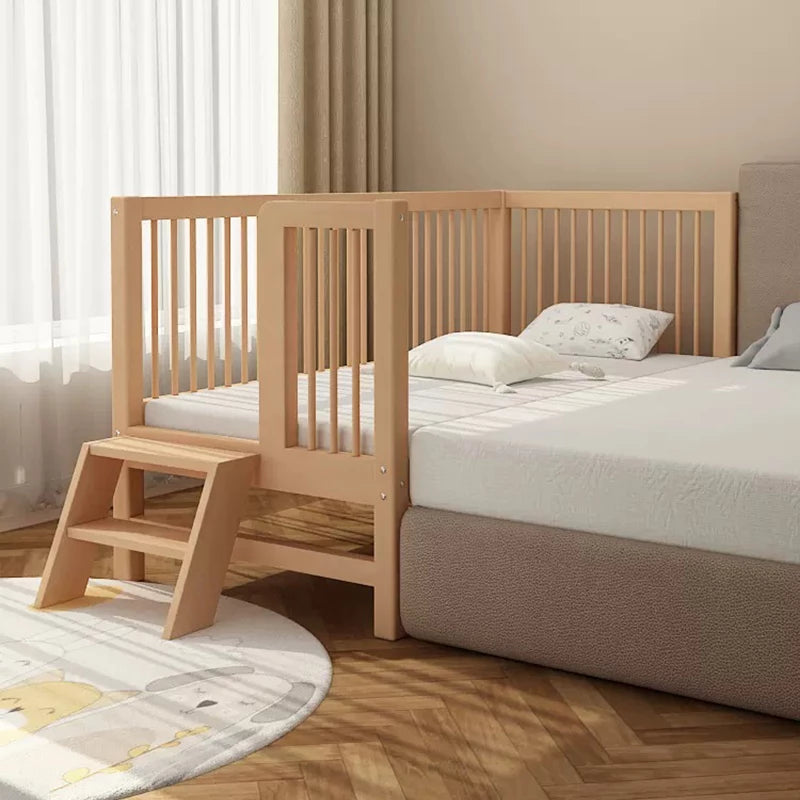 Modern Standard Natural Wood Crib Toddlerbed Infant Crib with Foldable Design and Twin Bed Rails - Crib & Tail Ladder