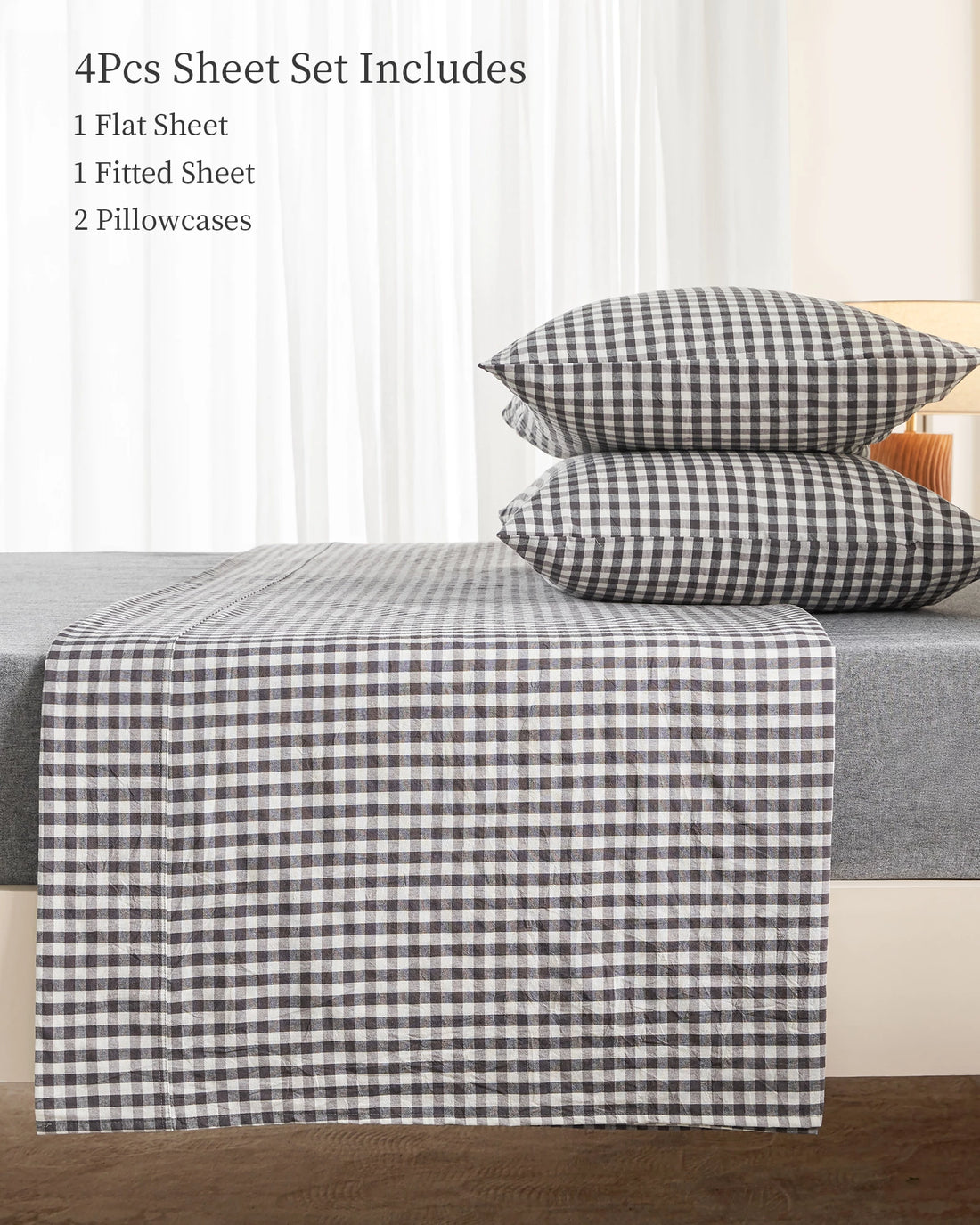 100% Washed Cotton Gingham Bed Sheet Set