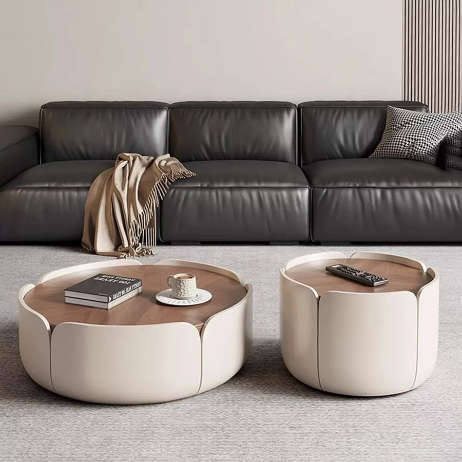 Petal Coffee Table - Italian Vintage Style Round Walnut Wood Grain Tea Table for Small Living Rooms, High-End Creative Design for Home Use