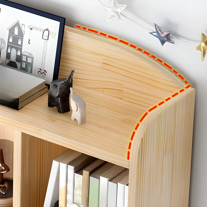 5-Tier Natural Wood Bookcase Shelf Bookshelf with Solid Wood Door in Wood Grain Bookshelves, With Cabinet