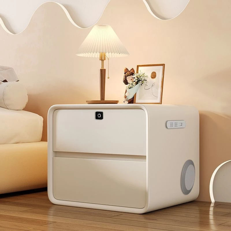 Nightstand, Modern All Solid Wood Night Stand, No Installation Required Bedside Table, 2 Drawers Dresser for Bedroom, Microfiber Leather Wrap