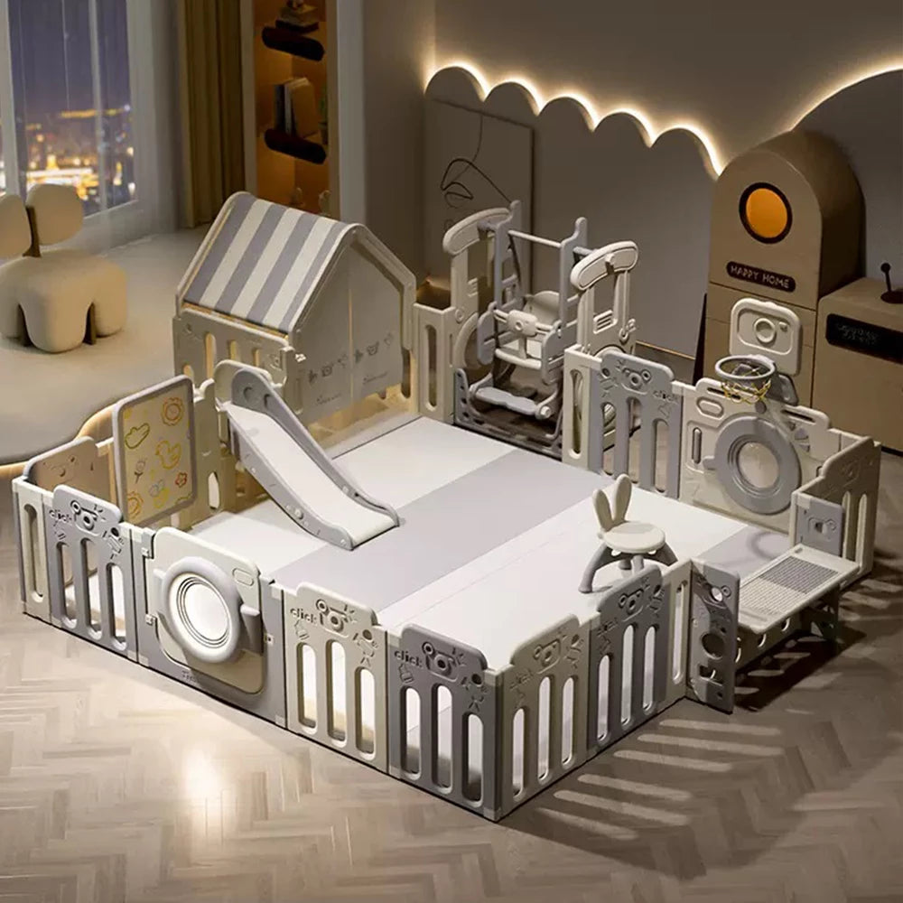 Baby Playpen Activity Center with Game Panel and Safety Gate