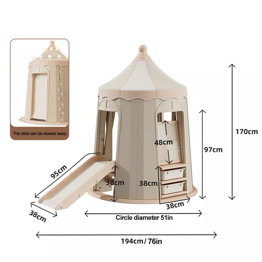 Kids-Teepee-Tent with Lights & slide & drawing board, Natural Cotton Canvas Toddler Tent - Foldable Teepee Tent for Kids Indoor Tent, Outdoor Play Tent