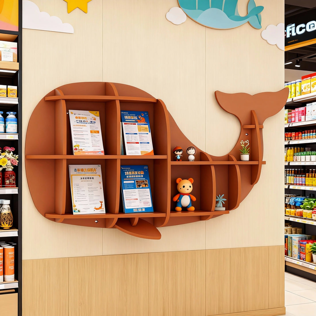 Kids Creative Dolphin & Whale Bookshelf Locker Wooden