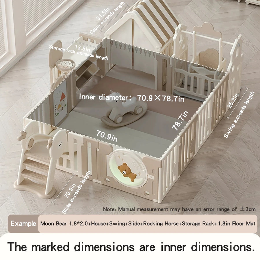 Indoor Newborn Playpen & Play Yard Play Pen with Toys and House |  Glowing Moon Bear