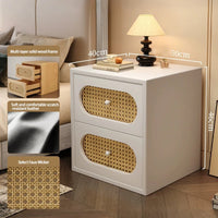 Mid-Century Modern Solid Wood Nightstand (with Natural Rattan Drawers)
